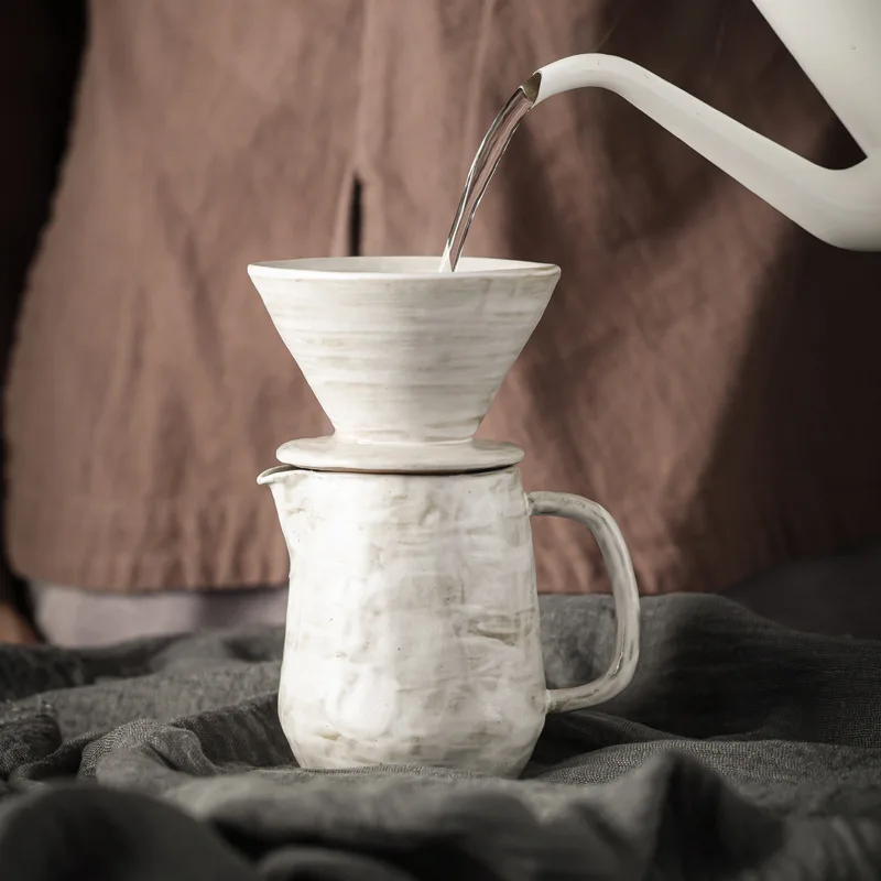 Powder-inspired Creative Hand-making Coffee Pot Set Office Daily Personalized Ceramic Coffee Sharing Pot Coffee Filter Cup