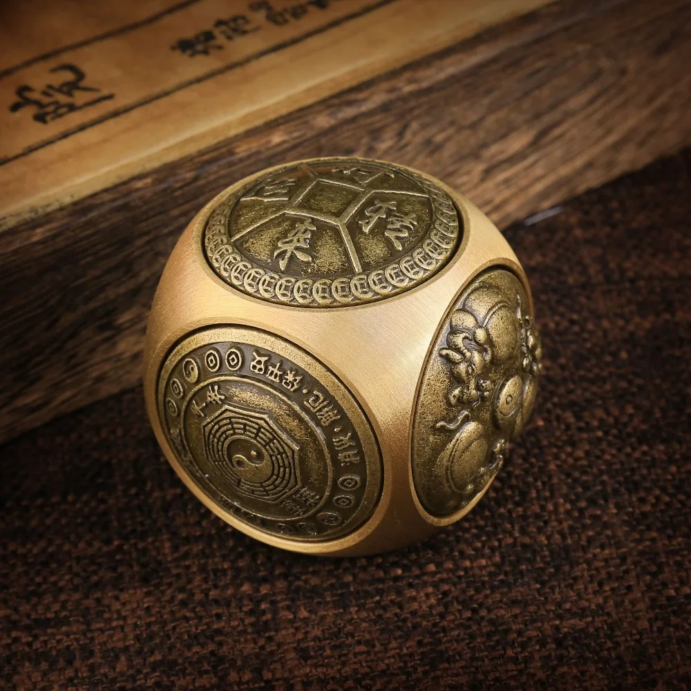 Cube Six-sided Rotation Spherical Brass Fitness Ball Chinese Style Relieve Anxiety Fidget Toy Bagua Stress Relief Toys Office