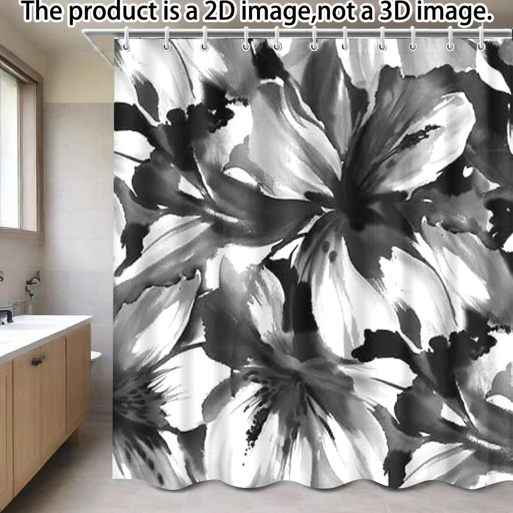 

Luxury Monochrome Floral Design Waterproof Shower Curtain Liner Modern Bathroom Decor Art Print 180x180cm