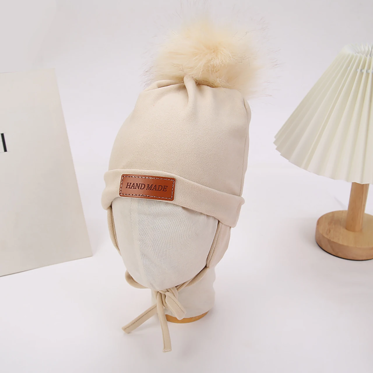 

Fluffy Fur Baby Ear Protection Hat Pompom Kids Earmuffs Cap Winter Plush Ball Newborn Beanie 0-2Year Infant Woolen Pullover Caps