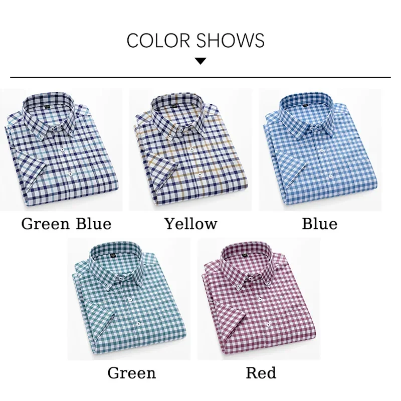 Marca TFETTERS, camisas de manga corta a cuadros para Hombre, cuello vuelto, camisas de tela lisa fina de verano 2025 para Hombre, Ropa a cuadros para Hombre