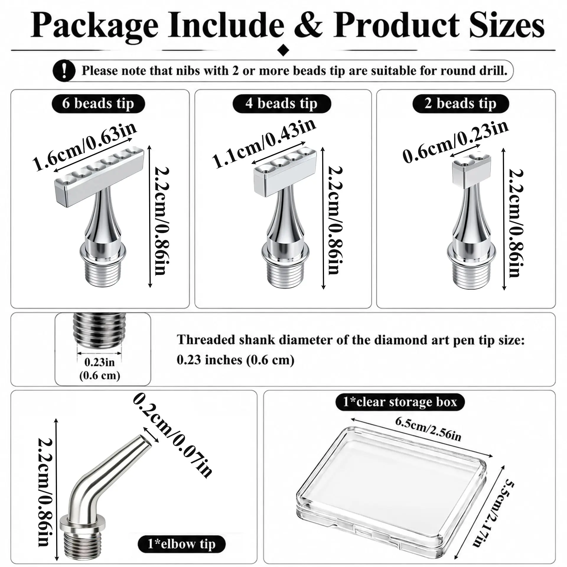 Vacuum Diamond Pen Replacement Head Set, Includes Threaded Vacuum Curved Replacement Heads of Models 1/1/2/4/6, Compatible with Most Vacuum Diamond Pen Tool Accessories