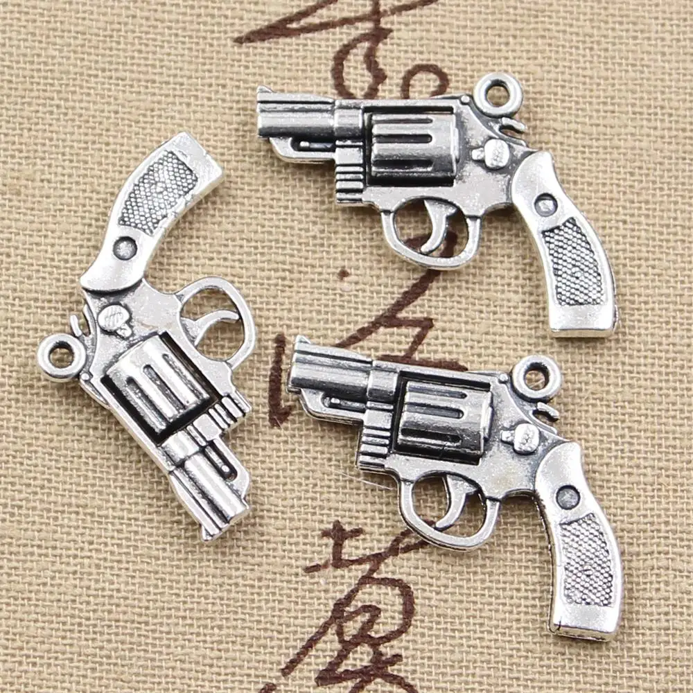 8pcs Charms Pistol Revolver Gun 29x22mm Handmade Craft Pendant Making fit,Vintage Tibetan Bronze Silver color,DIY For Necklace