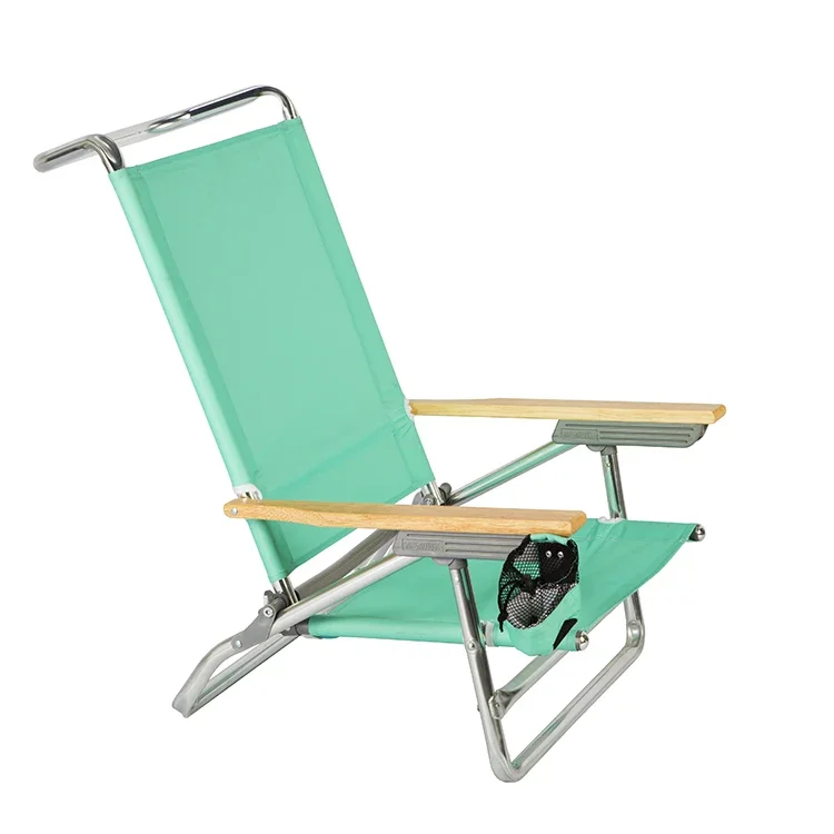 

Portable backpack aluminum beach chair foldable with Towel Holder and solid wood arms