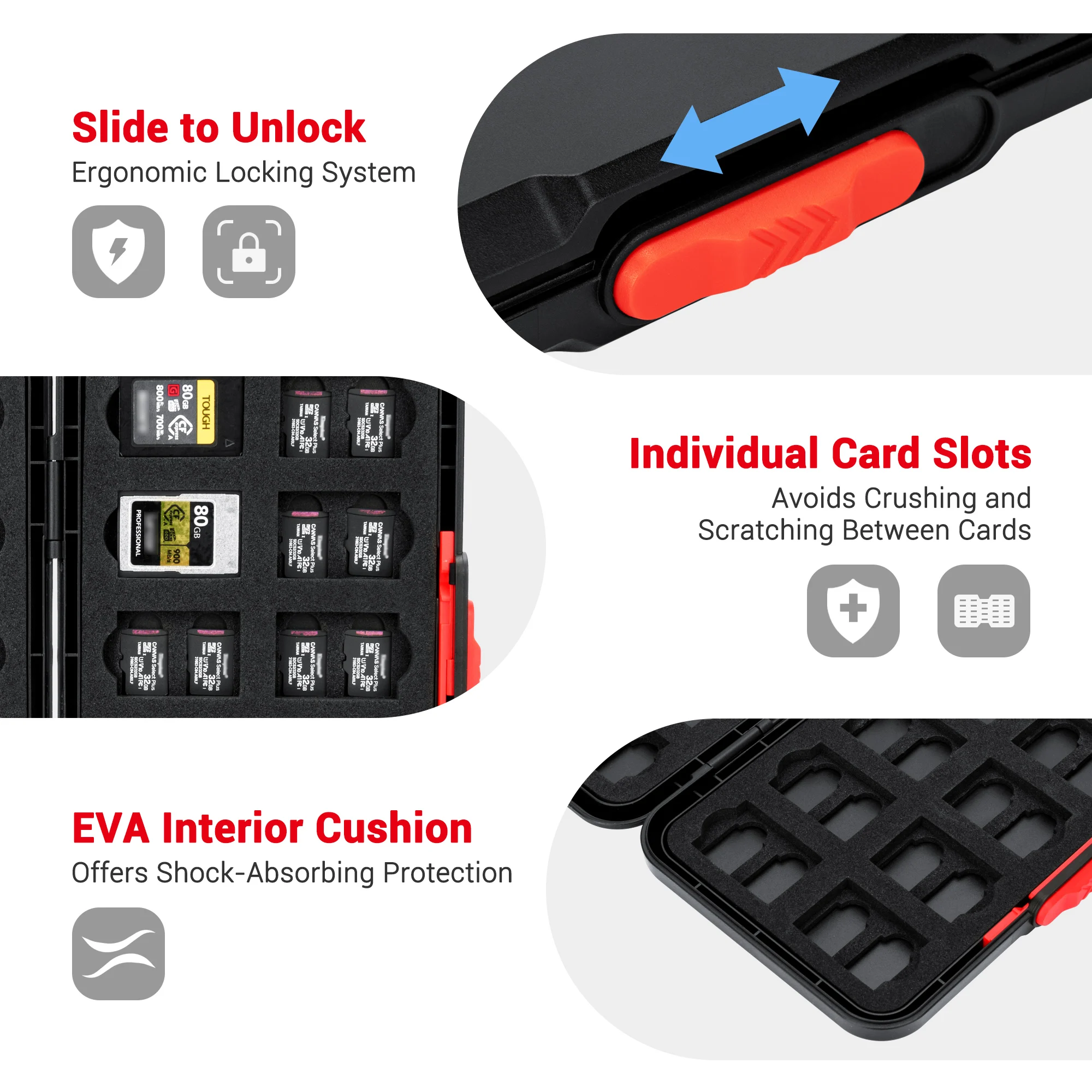 60 ช่องใส่การ์ดหน่วยความจํากระเป๋าสตางค์สําหรับ 20 CFexpress Type-A การ์ด 40 microSD SDXC SDHC การ์ดแบบพกพา Slim Micro SD การ์ด