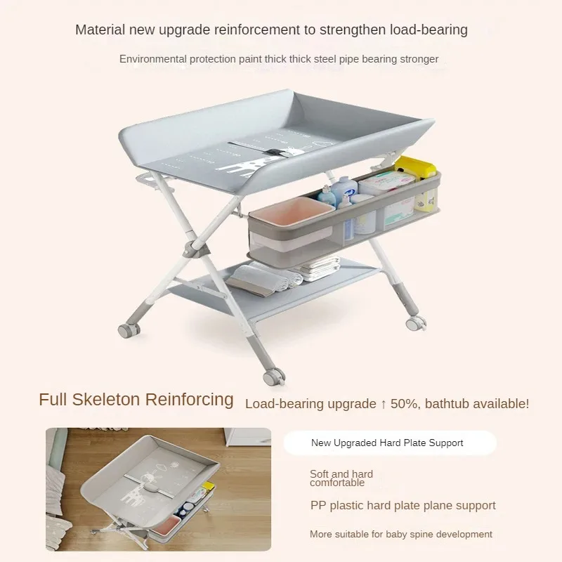 Portable Diaper-Changing Table Multi-Functional Foldable Baby Care Desk Bath and Diaper Change Table with Storage Care