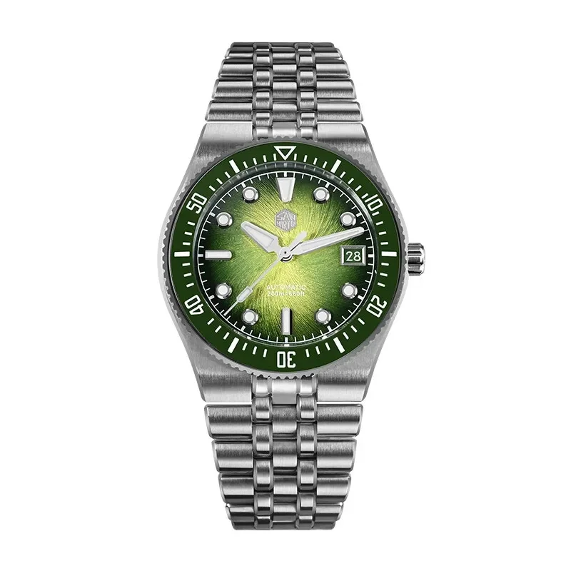 San Martin SN0148GB Men Mechanical Watch 40mm Enamel Spiral Dial Miyota 9015 Automatic Movement 200m Waterproof Diver