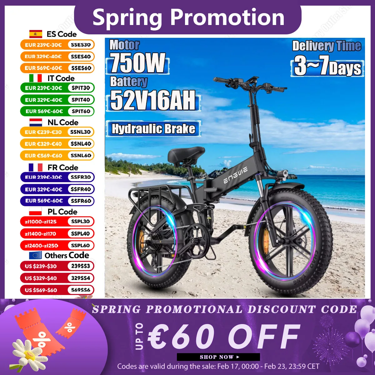 ENGWE PRO 2.0 Ciclo elettrico Fuoristrada 750W Motore 52V16AH Batteria incorporata Bicicletta