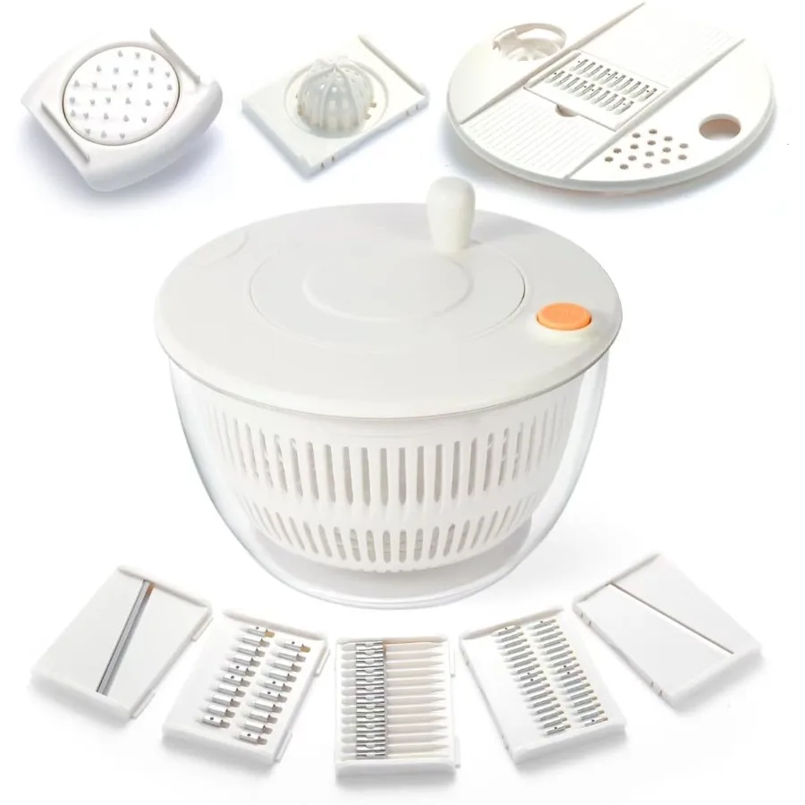

Large Salad Spinner and Slicer for Efficient Kitchen Prep: 5.3 Qt Grater with Container and Lid Vegetable Dryer Grater Fruits W