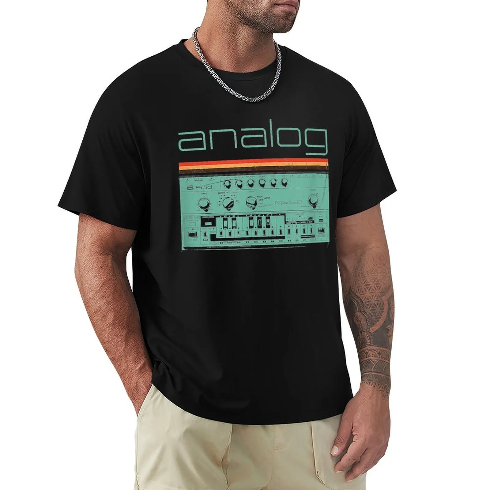 Analog Vintage Synthesizer T-Shirt Plus Size Basic Short Sleeve Top