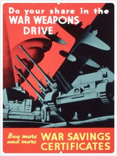 Сертификаты война сбережений винтажный металлический репродукционный знак 9x12 дюймов Второй мировой войны