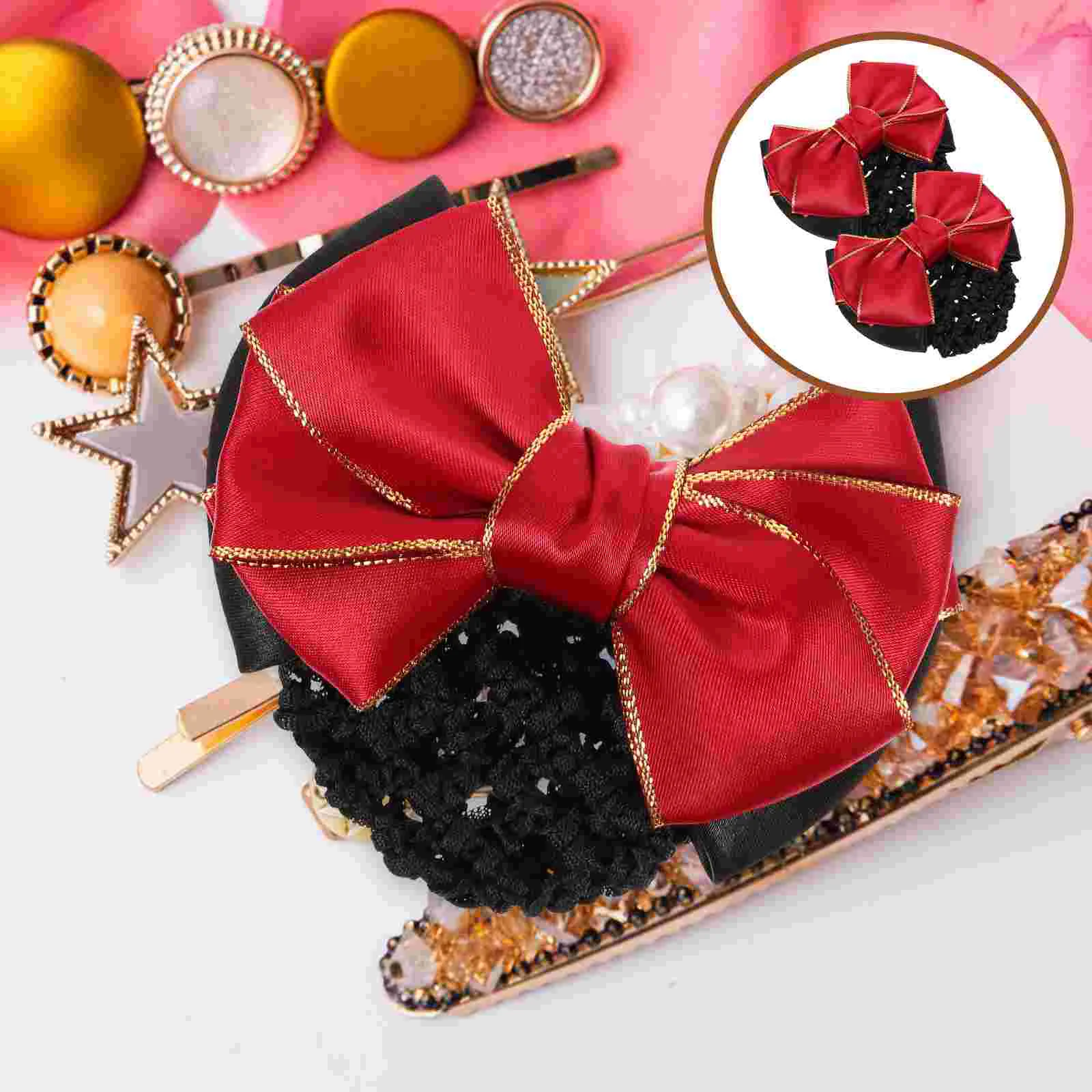 

2 Pcs Girls Hair Accessories Bowknot Net Steamed Stuffed Bun Snood for Work Nets Bride