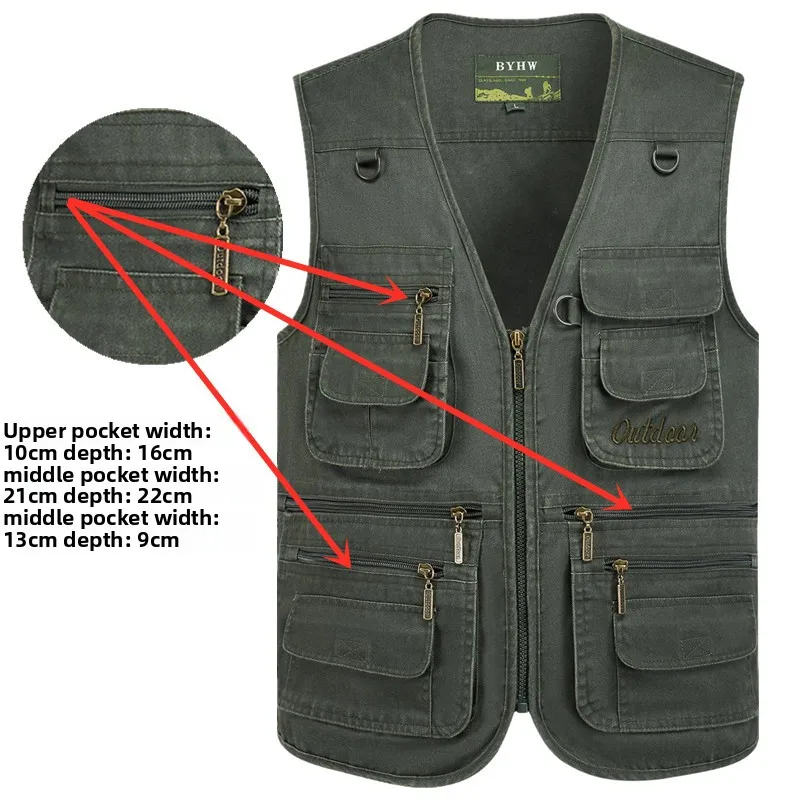L-8XL Outdoor-Weste mit mehreren Taschen, Klettern, Wandern, Camping, Angeln, Bergsteigen, Reisen, Radfahren, Freizeit, Weste – Detail 12