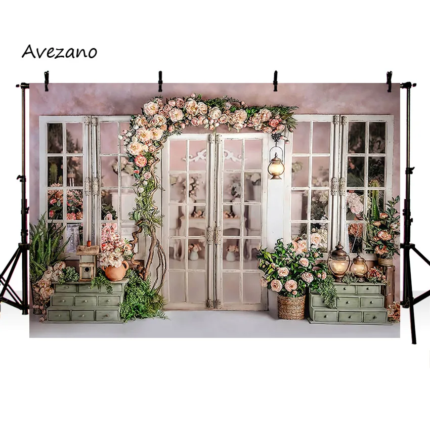 Avezano พื้นหลังสำหรับถ่ายภาพฤดูใบไม้ผลิ Window Landscape Easter Bunny หญ้าสวนทารกแรกเกิดวันเกิด Photo Studio