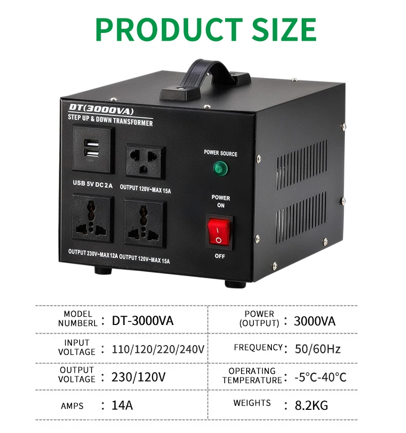 DT-3000VA 110V to 220V Step Up Down Power Transformer