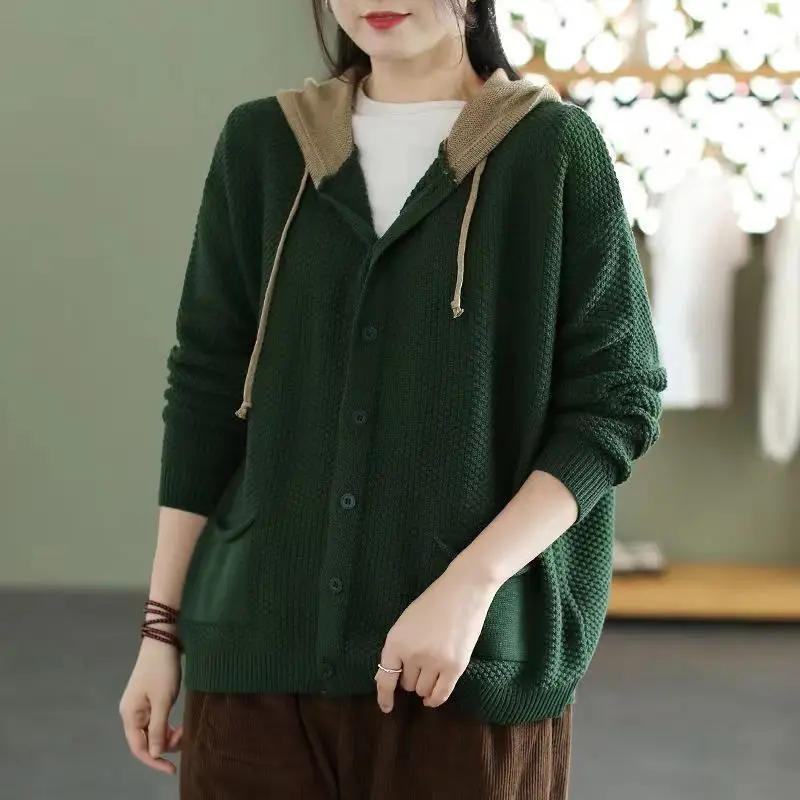 Fashion Woman Blouses 2023 Knitted Hooded Long Sleeve Autumn Winter Casual Office Lady Solid Color All-match Sweaters Cardigan