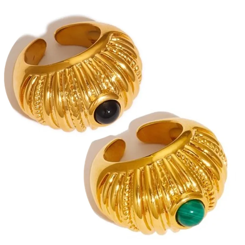 Retro Malachite Agate Natural Stone Open Rings for Women Brass Metal Rings Jewelry Party Elegance Gifts Light Luxury