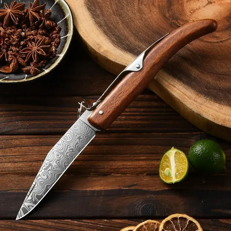 1PC Laser folding knife, fruit knife, outdoor barbecue knife, meat cutting knife, fishing collection knife, with keychain U9195