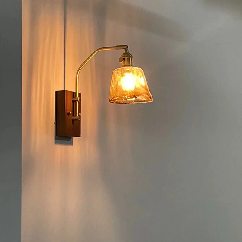 

New Chinese Retro Brown Glass Wall Lamp Beautiful Simple Study Living Room Bedroom Bedside Dining Room Aisle Wall Light