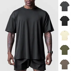 Men's Summer Casual Loose Oversized T-shirt O-Neck Short Sleeve Tee Male Quick Dry Breathable Gym Fitness Undershirt Clothing