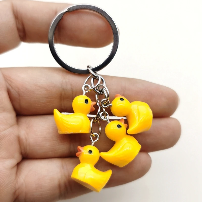 Simple Design Five Mini Yellow Duck Keychain for Women Men Creative Resin Ducks Pendant Cary Keyring Bag Key Chain Jewelry