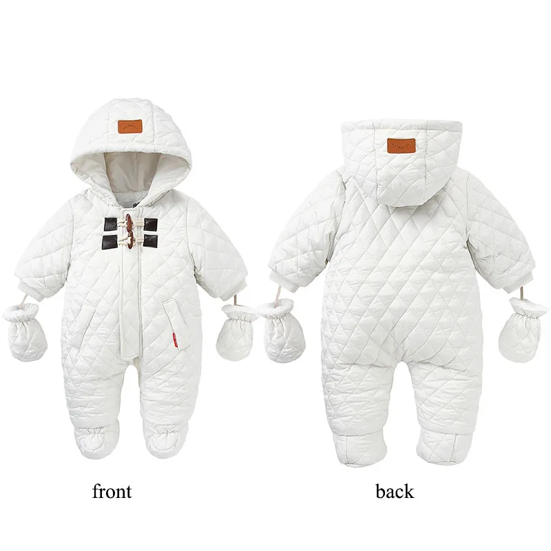 2025 winter baby clothes romper baby boy girl newborn Hooded Warm Jumpsuit with gloves Overalls 3-24M
