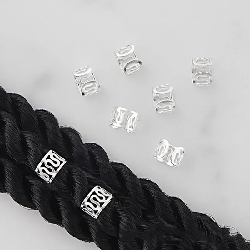 50pcs Metal Hair Rings Beads Cuffs Tubes Charms Hollow Out Dread African Hair Braids Jewelry Hair Braider Decoration Accessories