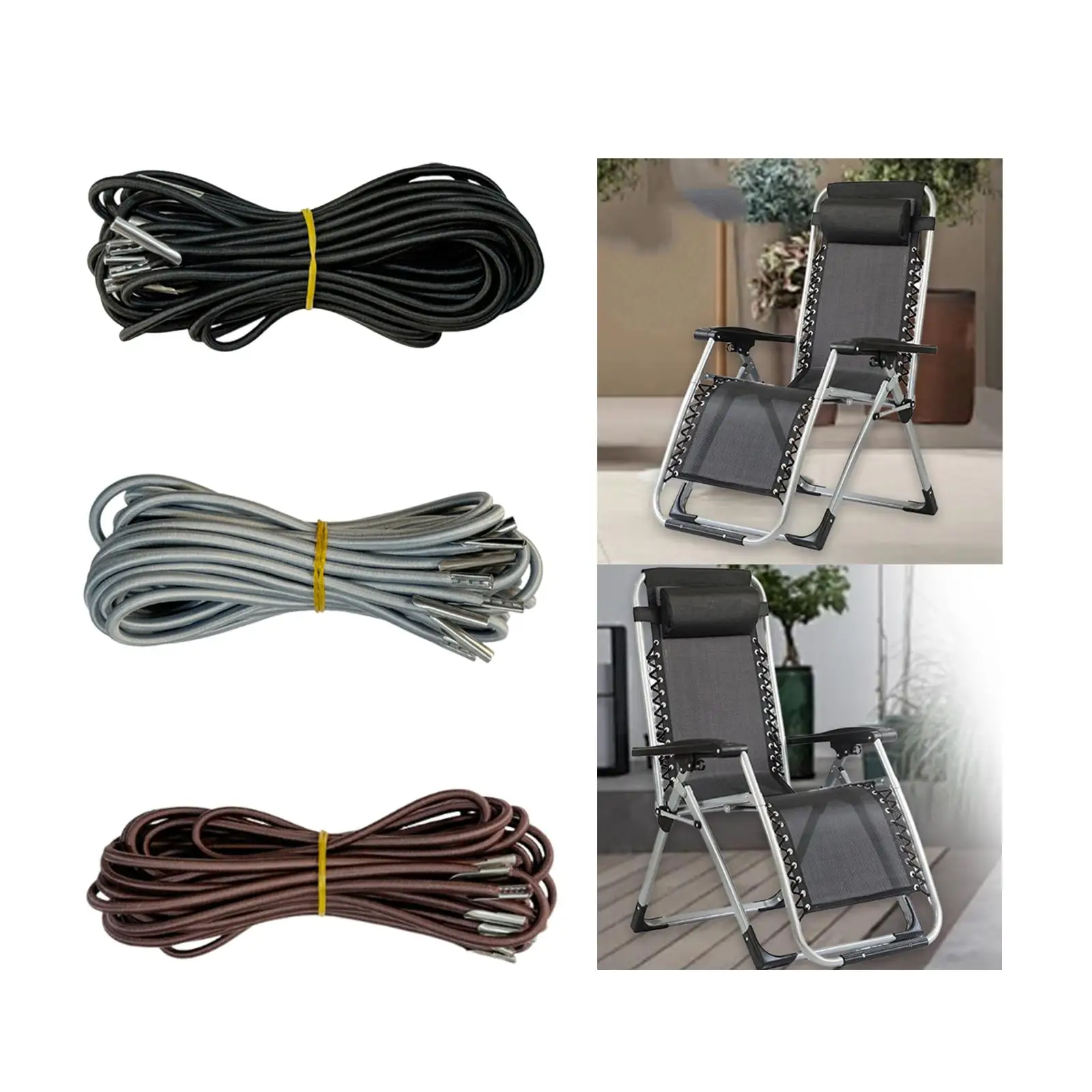 4Pcs Patio Chair Cord, Replacement Elastic Cord Camping Chair Lounge Chair Recliners Outdoor DIY Projects Repair Cord