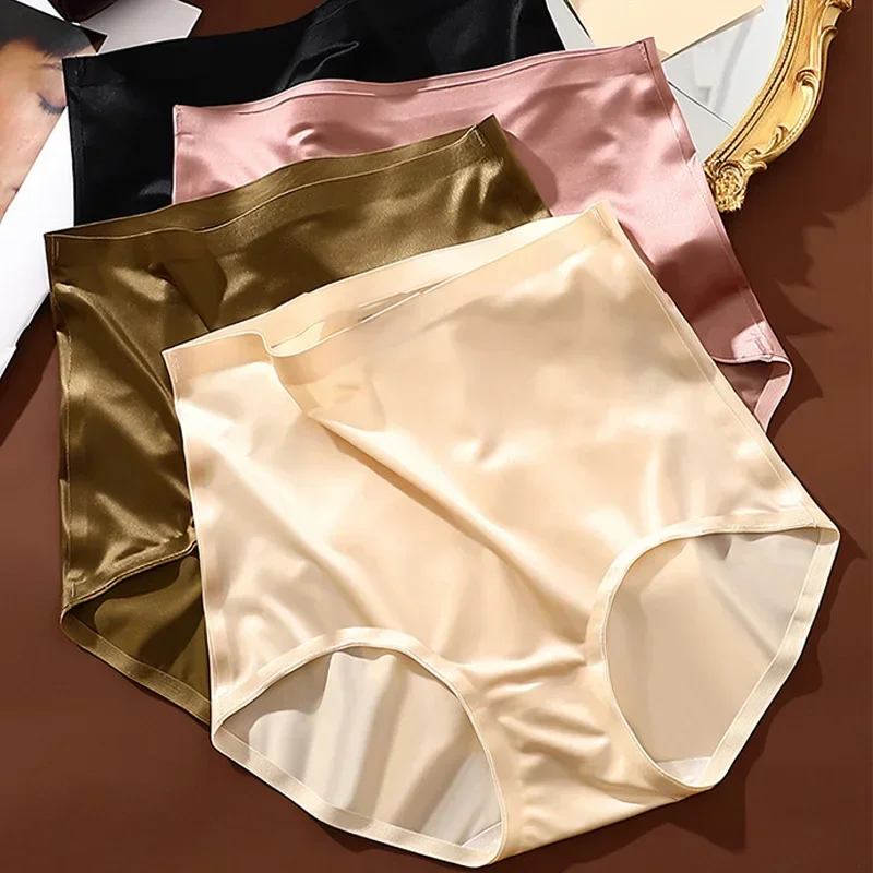 

Soft Breifs High Luxury Control Panties Mulberry Silk Crotch Sexy Women Shiny Tummy Seamless Underwear Waist Satin Underpants