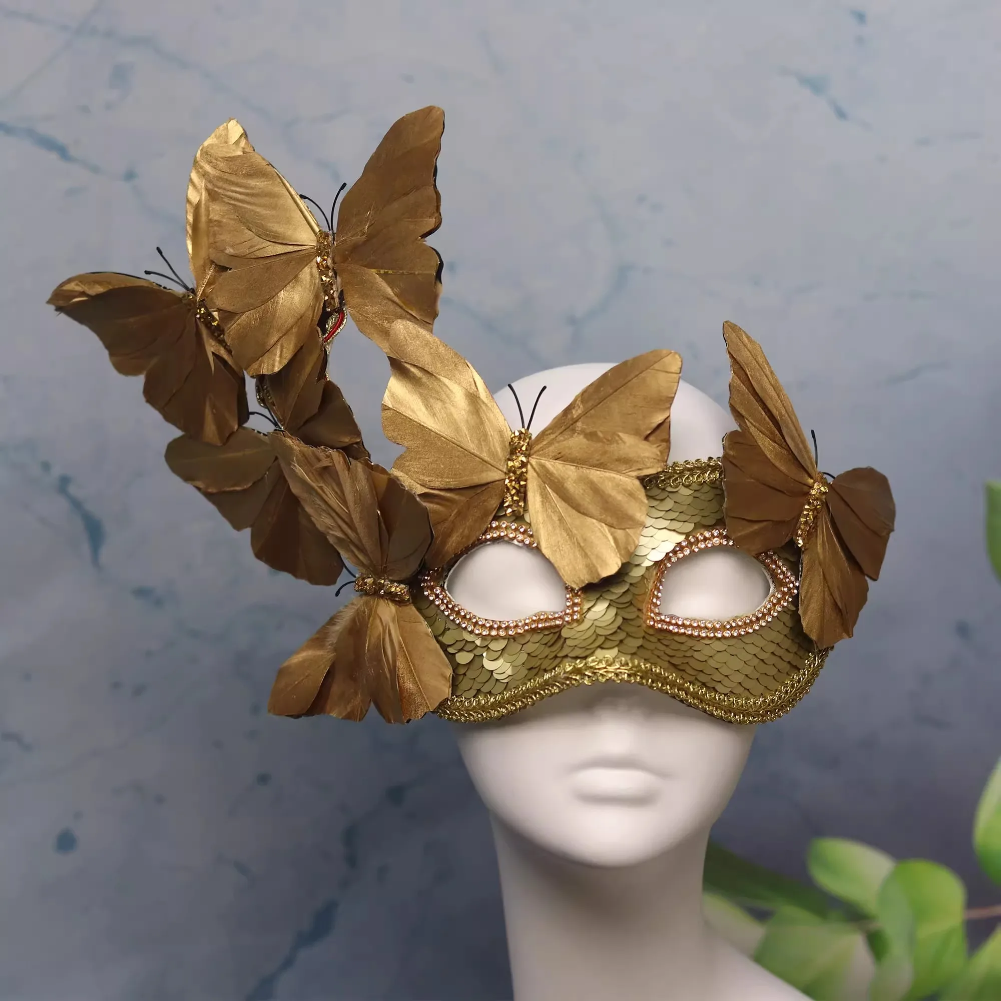 Luxurious And Exaggerated Butterfly Gold Silver Feather Lace Mask, Funny Party Makeup Dance Performance Photography Mask