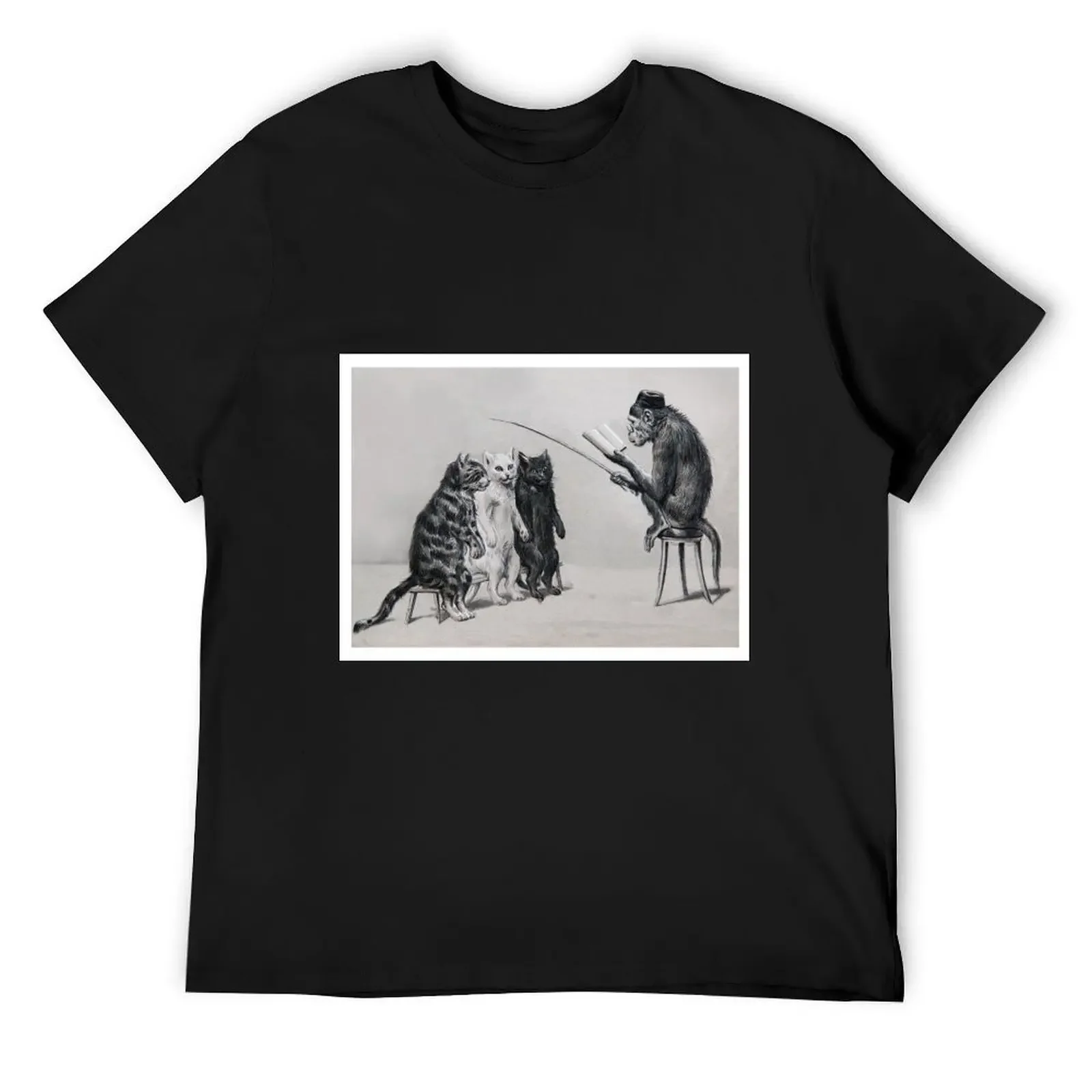 Three Cats and a Monkey Professor - Victorian Anthropomorphic Art T-Shirt plus sizes t shirts for men cotton