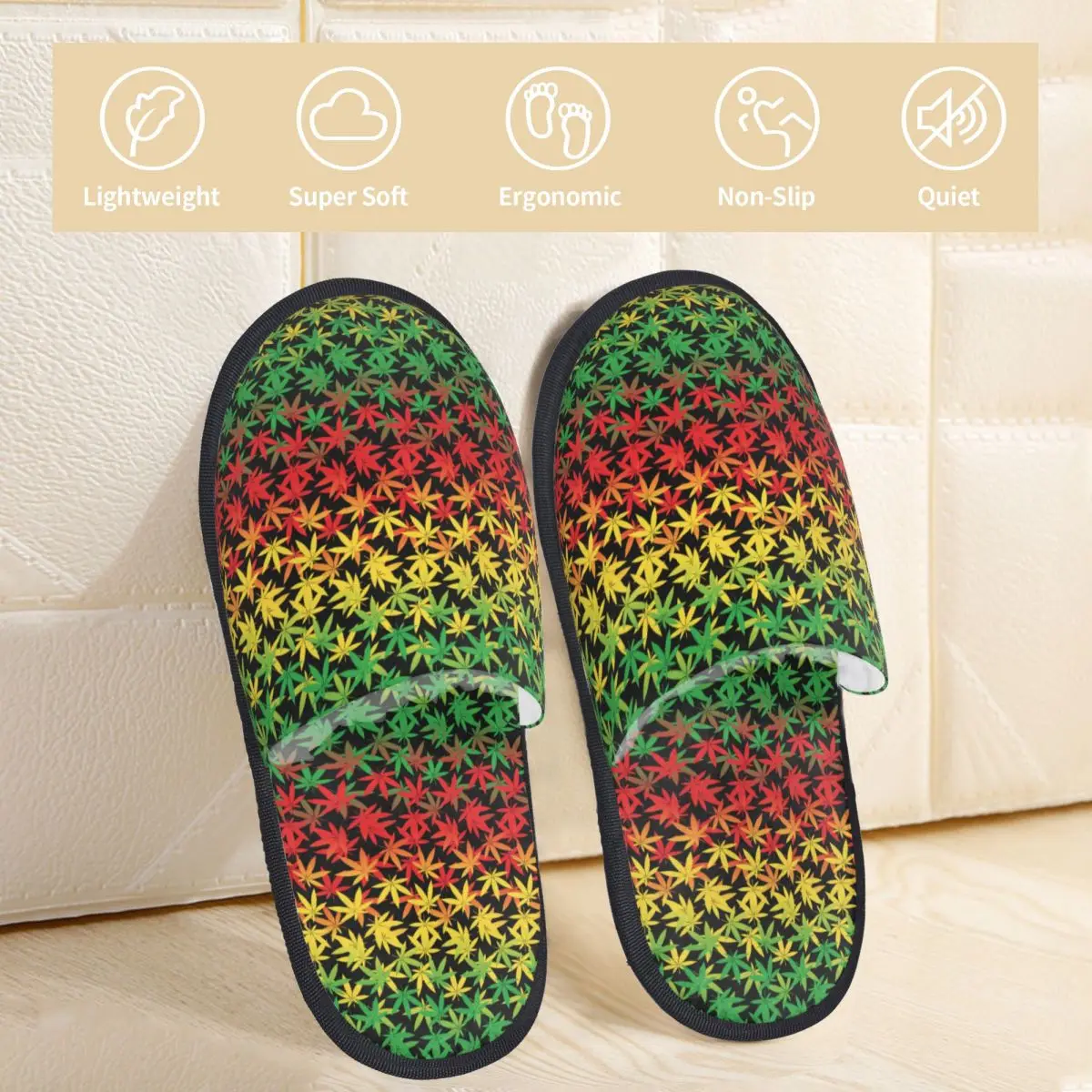 Rasta Reggae Marijuana Leaves Winter House Slippers Bedroom Jamaican Rastaman Soft Household Fur Slides Slippers Anti Slip