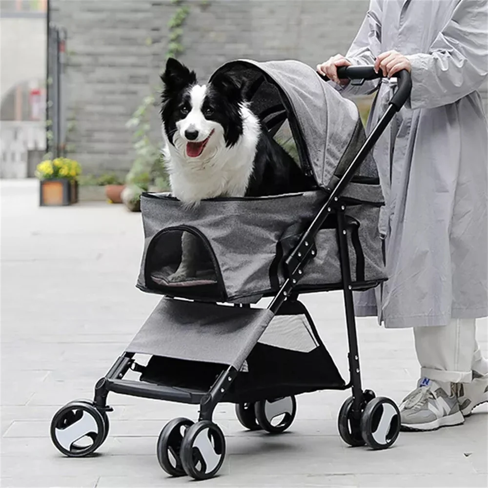 Pet Dog Stroller Foldable Travel Carrier Strolling Cart Cat Dog Pushchair Jogger Dog Pram Cat Buggy with 4 Wheels and Rain Cover