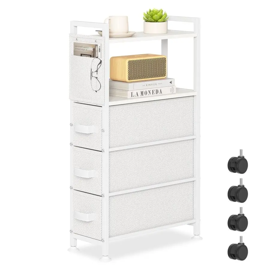 

Drawer Small Narrow Side End Table for Small Spaces, Slim Nightstand Bedside Sofa Table with Wheels, Space Saving Skinny Thin Co