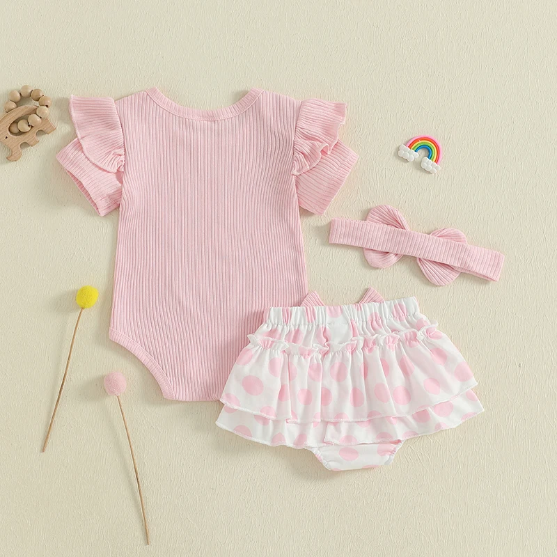 

Adorable Baby Girls Floral Print Sleeveless Romper with Matching Bow Headband and Ruffled Shorts Set for Summer Fun