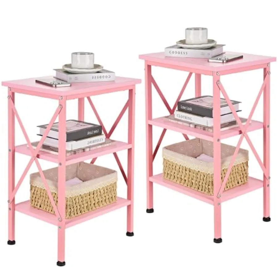 

Прикроватная тумбочка-столик высотой 24 дюйма для гостиной, усиленная, с X-образным дизайном, с 3-уровневой полкой для хранения