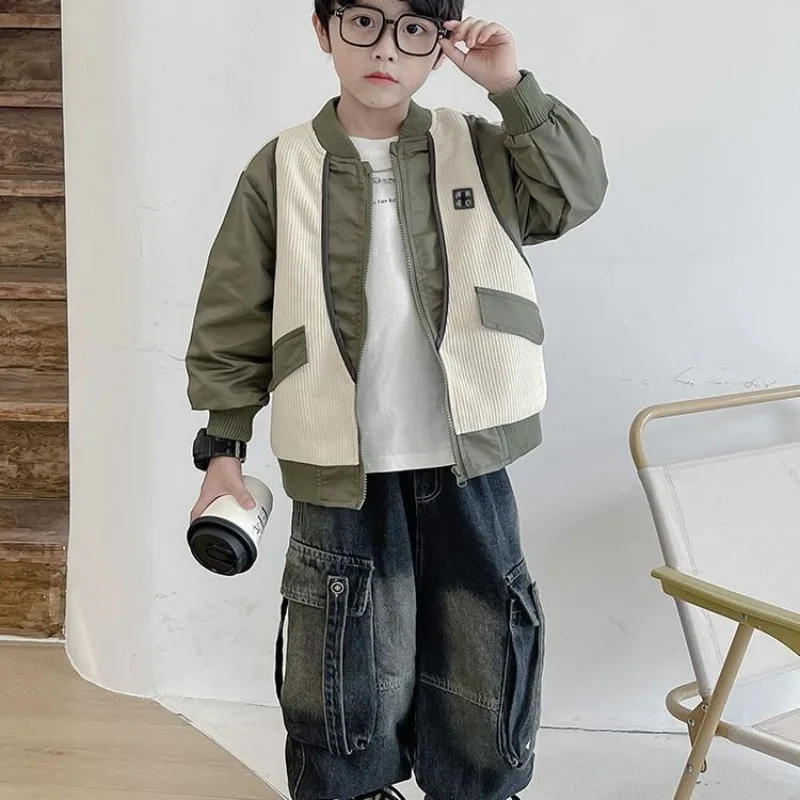 2025 New Boys' Baseball Jacket Trendy Pseudo Two Piece Spring Autumn Kids' Jacket Cool Stylish Medium Large Kids' Tops for Boys​