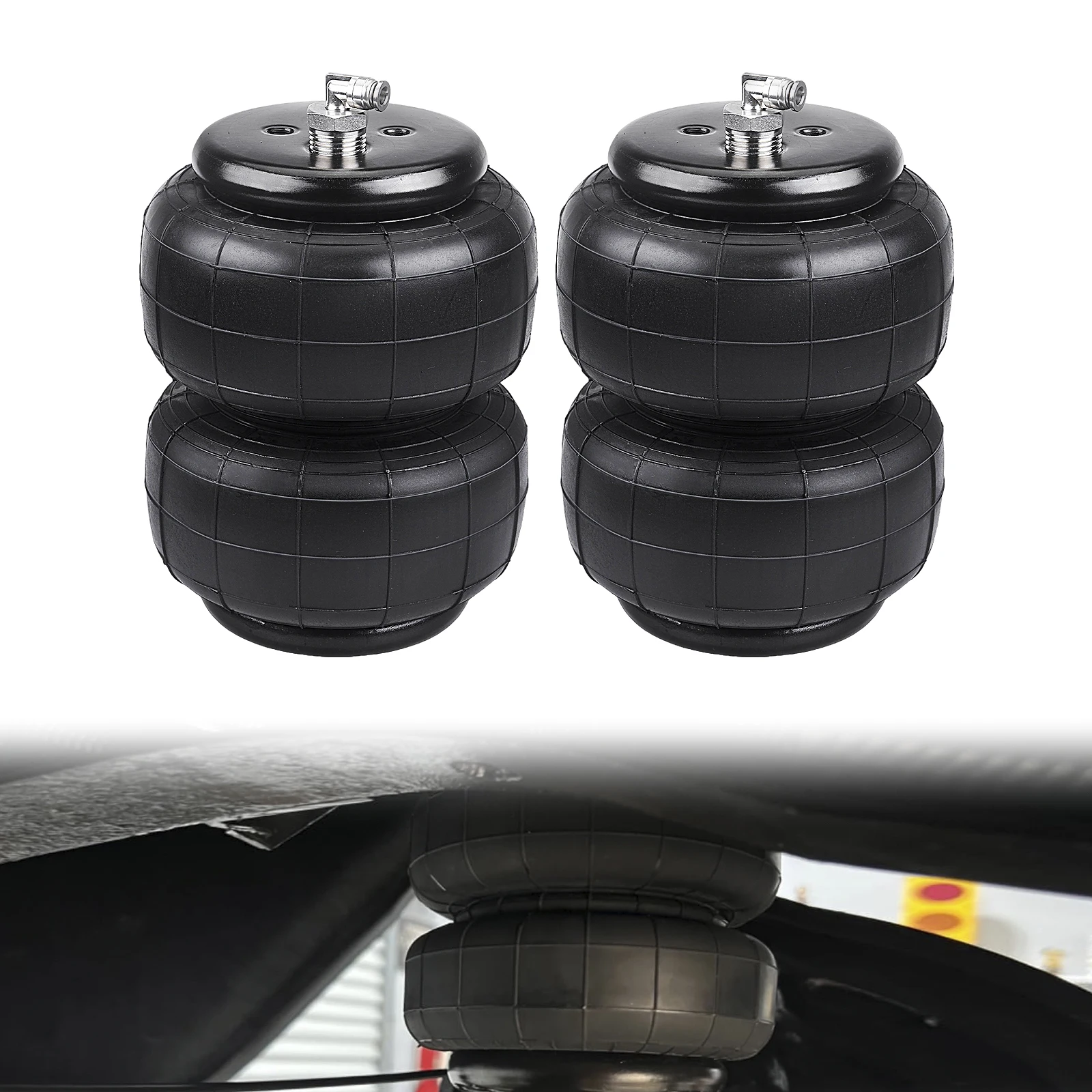 2 قطعة 2500Ib الهواء ركوب تعليق أكياس الهواء منفذ واحد 1/2 "NPT الجبهة الخلفية SS304 المطاط الربيع G الأسنان 1/2 الموضوع موصل سريع