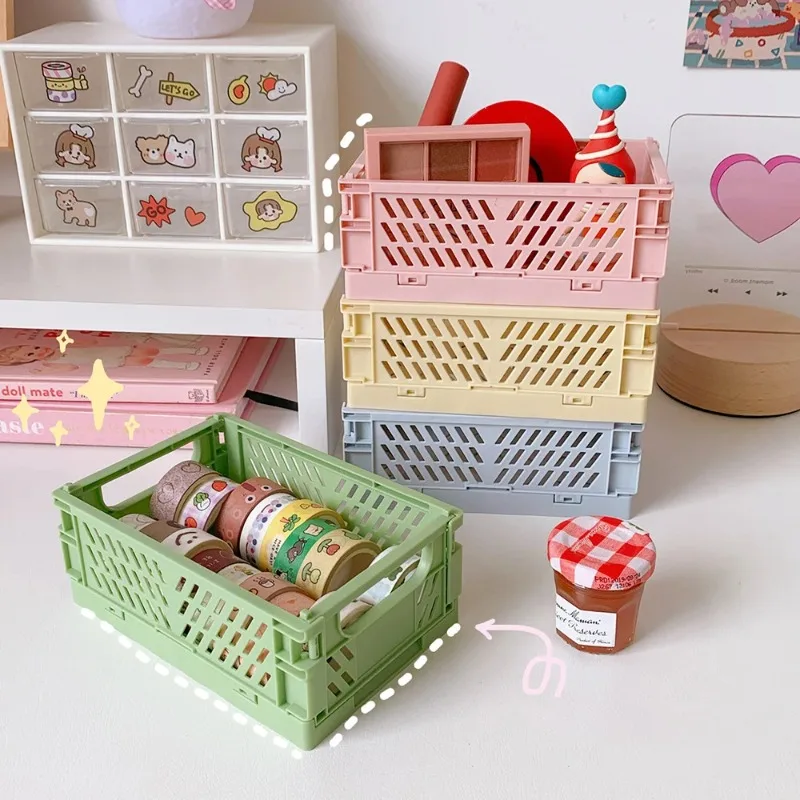 1pc Mini Desktop Cream Color Plastic Foldable Stationary Organizer Pen Pencil Masking Tape Small Thing Storage Stationery Holder