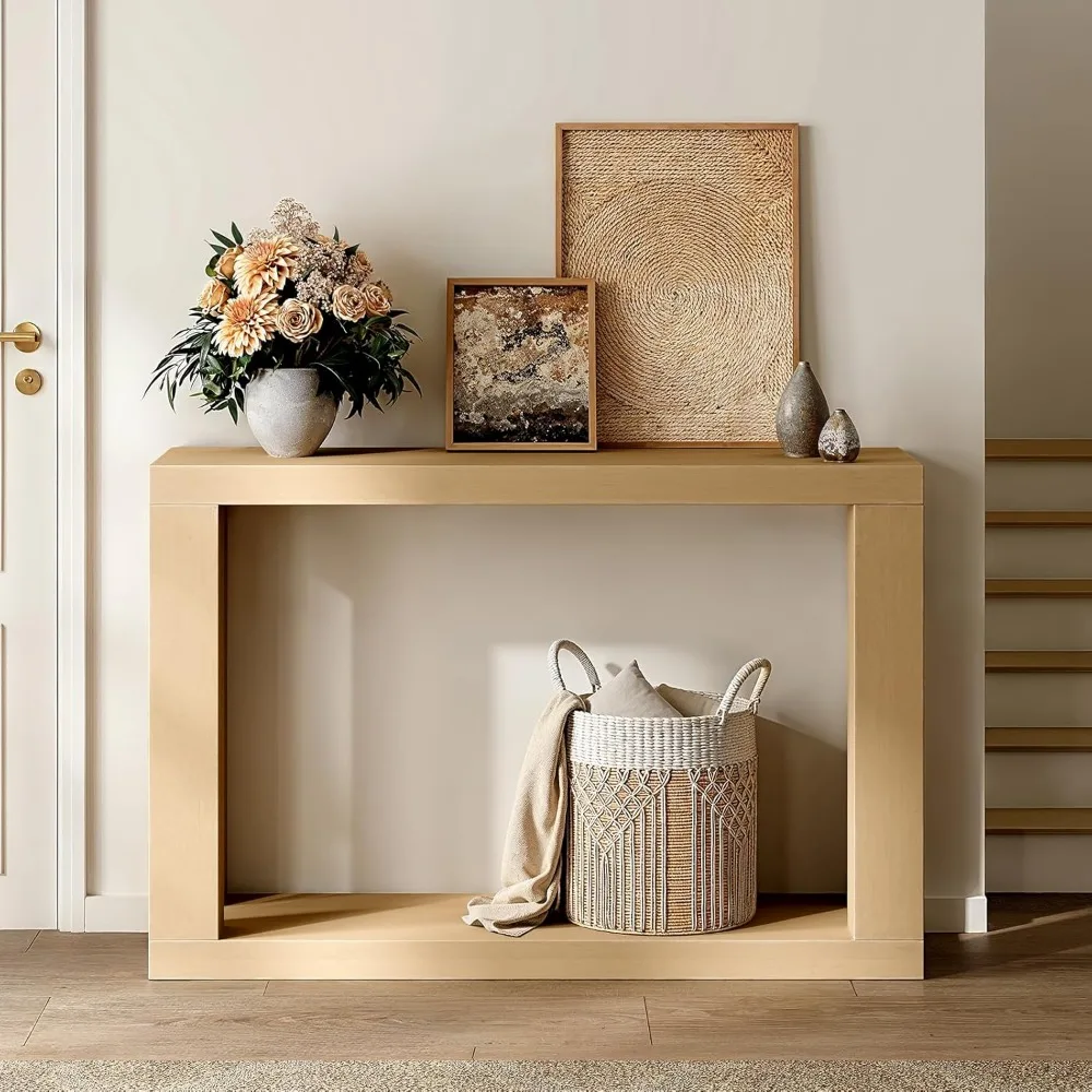 

Прочный деревянный консольный столик 48 для прихожей, 2-уровневый деревянный столик для прихожей в фермерском доме с открытым хранилищем, прямоугольный диван-столик для