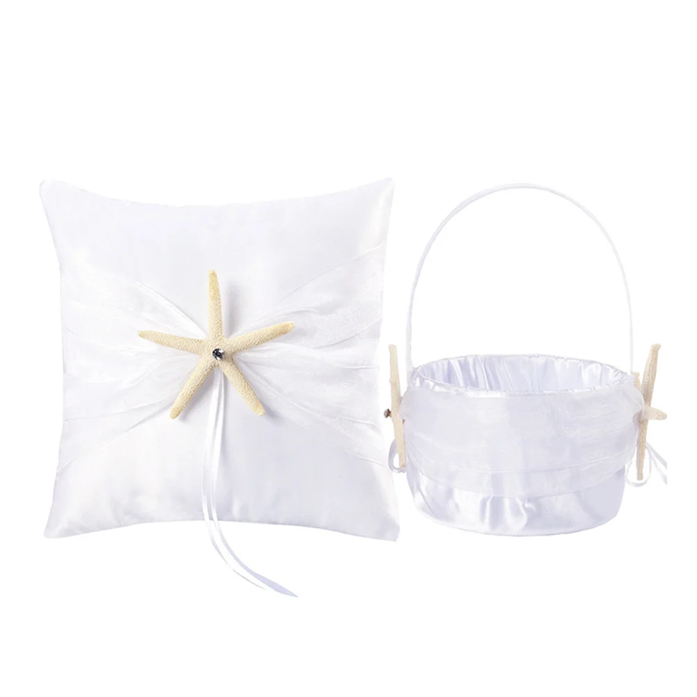 

White Sea Star Wedding Ring Pillow Ocean Theme Ring Bearer Cushion Romantic Decorative Wedding Engagement Ceremony Party
