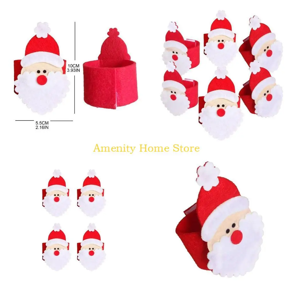 F26C Santa Napkin Ring Wine Table Ornaments Navidad Christmas Home Decor New Year