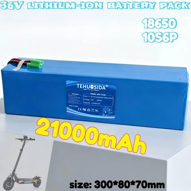 36V 21000mAh 10S6P 18650 Lithium-ion Rechargeable Battery Pack with BMS Electric Scooter Special Battery for Electric Bicycles