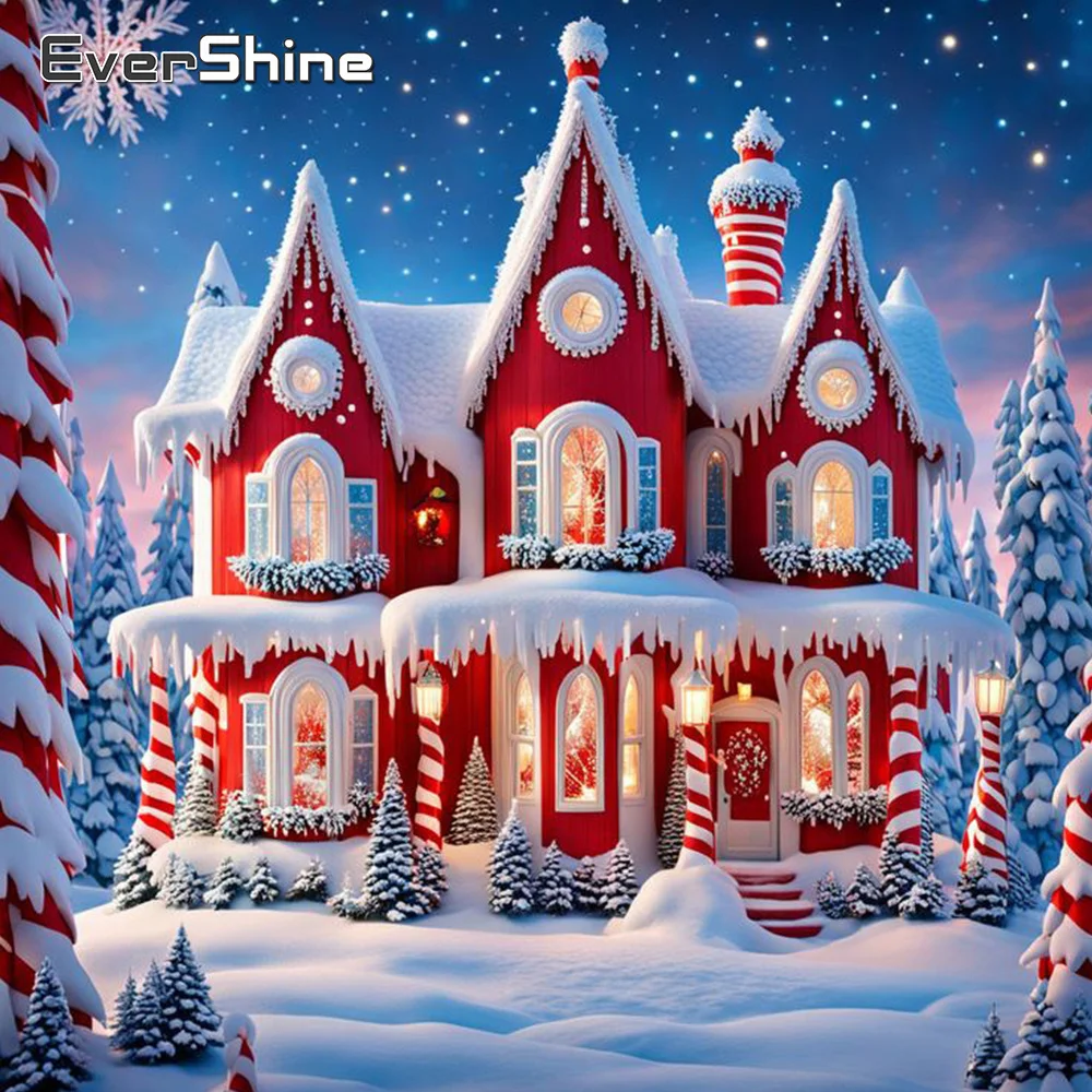 Evershine Diamant-Malerei, Schloss, Handarbeit, Diamant-Mosaik, Haus, DIY-Stickerei, Winterlandschaft, handgefertigtes Geschenk, Bastelset