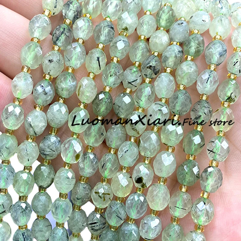 Natural Stone 8x6MM Faceted Rice Shape Green Prehnite Oval Loose Spacer Beads for Jewelry Making Diy Bracelets Accessories