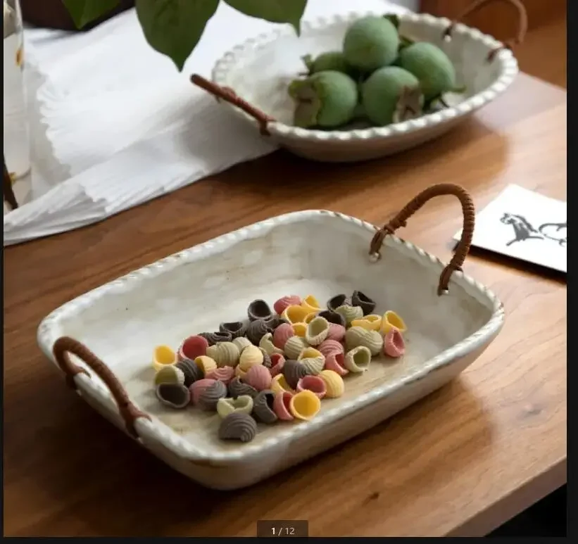 

Double Ear Ceramic Dinner Plate Portable Western Food Plate Fruit Dish Salad Bowl Mixing Bowls Noodle Bowl Dessert Plates Tray
