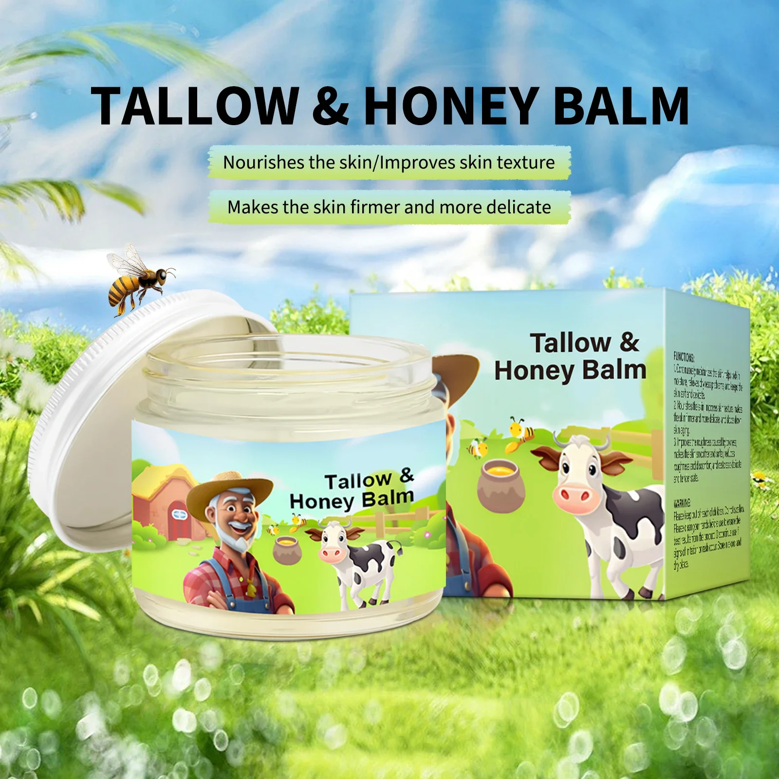 Tallow & Honey Balm 60 g, crema hidratante facial y corporal, crema nutritiva natural para mejorar la textura para una piel suave y firme