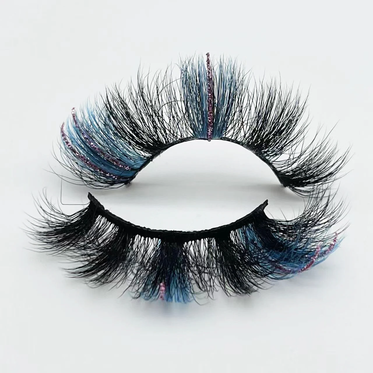 New Wholesale 20mm Colored Lashes Glitter Mink Eyelashes Extension Supplies 5D Pink Blue Fluffy Cruelty Free False Lash Bulk