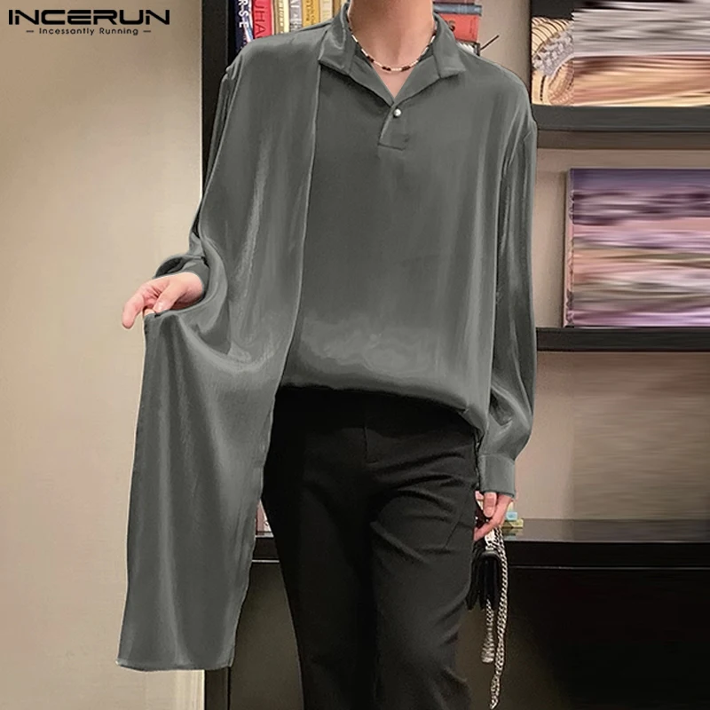 Fashion Well Fitting Tops INCERUN Men\'s Glossy Shoulder Design Shirts Party Shows Male All-match Long Sleeved Blouse S-5XL 2024