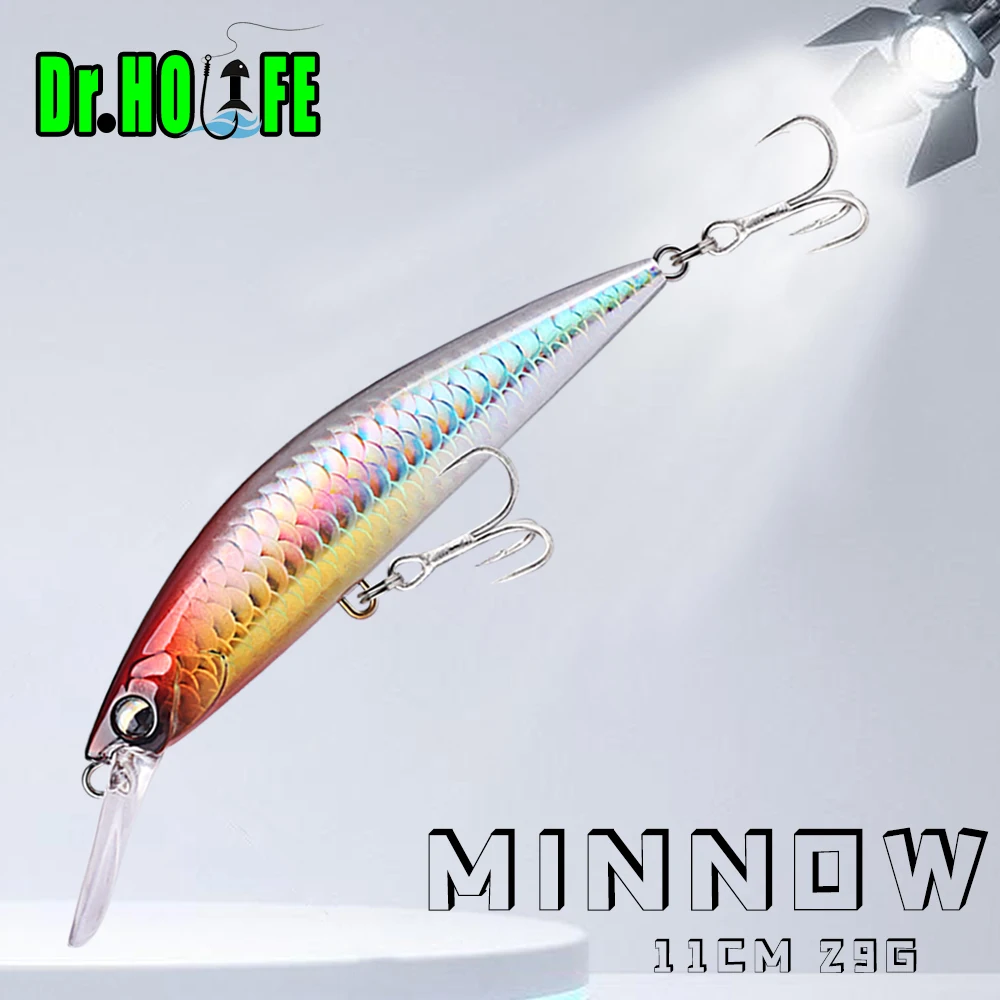 Dr.Holife 1PCS Long Casting Minnow 11CM 29G Artificial Bait Hard Plastic Seabass Fishing Lure Saltwater Sinking Jerk Bait Tackle